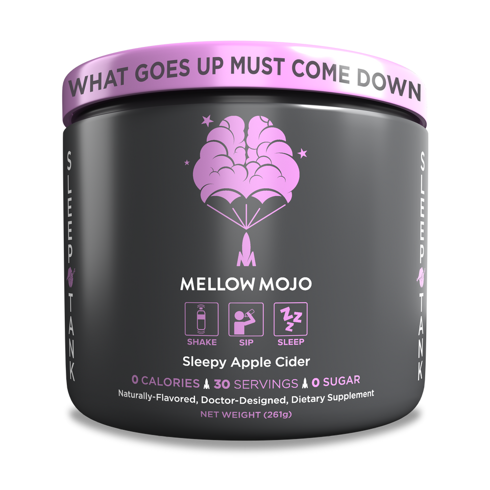 Mellow Mojo 30-Serving Sleep Tank Anti Stress Magnesium & Melatonin Supplement Powder - Calms, Relaxes & Induces Healthy Sleep - Apple Cider Flavor - 30 Servings