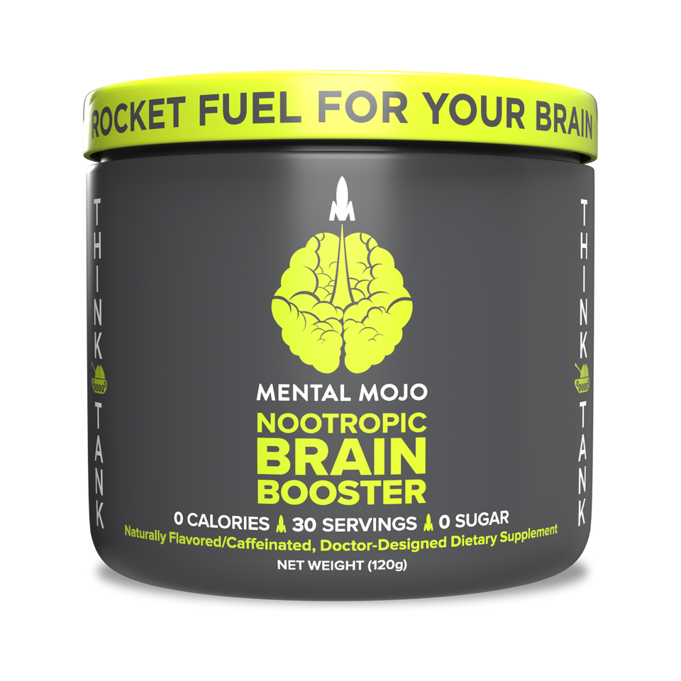 Mental Mojo 30-Serving Think Tank  Nootropic Drink Mix & Brain Supplement - Boost Energy & Enhance Focus, Clarity, Memory & Processing Speed - Zero Calories, Sugar Free - Kiwi Strawberry - 30 Servings
