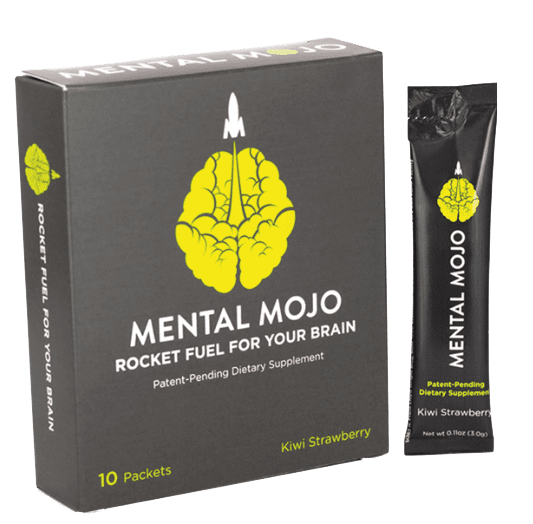 Mental Mojo 10 Stick-Pack Box Nootropic Drink Mix & Brain Supplement - Boost Energy & Enhance Focus, Clarity, Memory & Processing Speed - Zero Calories, Sugar Free - Kiwi Strawberry