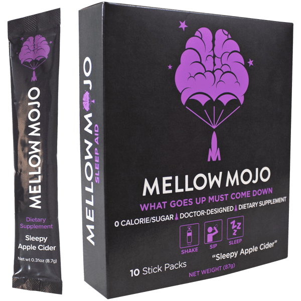 Mellow Mojo 10 Stick-Pack Box Anti Stress Magnesium & Melatonin Supplement Powder - Calms, Relaxes & Induces Healthy Sleep - Apple Cider Flavor - 10 Servings